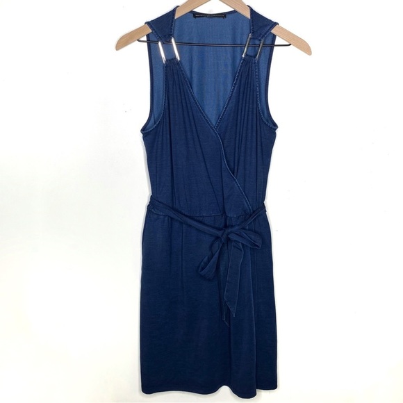 WHBM V neck Wrap Dress Sleeveless Hardware Blue 8 - Picture 1 of 7